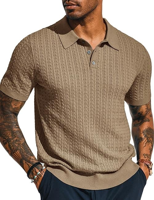 PJ PAUL JONES Mens Knit Polo Shirt Short Sleeve Hollow Out Knit Shirt Texture Knitted Polo on Amazon.ae - Price Tracker