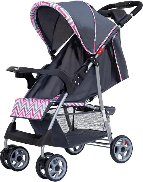 The Moon Brand Trek Baby Stroller – One Hand Fold Travel Gear – Lock, Dual Tray, Leg Rest, MultiReclining Seat – Baby Trolley for Newborn, Infant & Toddler – 0m+ (Up to 24 Kg) – Pink Stripes on Amazon.sa - Price Tracker
