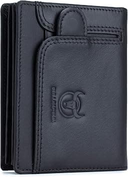 BULLCAPTAIN Men RFID Blocking Bifold Wallet Genuine Leather Card Holder Wallets with 15 Card Slots (Black) على Amazon.ae - متتبع الأسعار