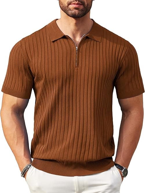 COOFANDY Men's Zipper Polo Shirts Short Sleeve Ribbed Knit Polo T Shirts Fashion Casual Golf Shirts on Amazon.ae - Price Tracker