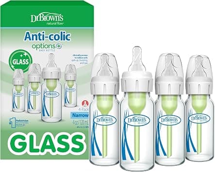 Dr. Brown's Natural Flow Anti-Colic Options+ Narrow Glass Baby Bottle 4 oz/120 mL, with Level 1 Slow Flow, 4 Pack, 0m+ on Amazon.ae - Price Tracker