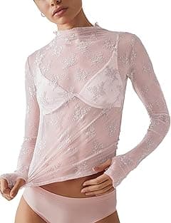 Ugerlov Women Blouse Long Sleeve Mesh Stand Collar See Through Floral Lace Top Opulent Garden - Amazon.ae Price Tracker