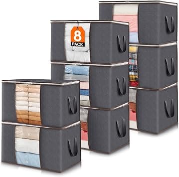 Lifewit 8-pack clothes storage bag, storage bins for clothes, blankets, comforters, foldable clothing storage with reinforced handle, sturdy zipper, closet organizer with clear window, 60l, grey على Amazon.ae - متتبع الأسعار