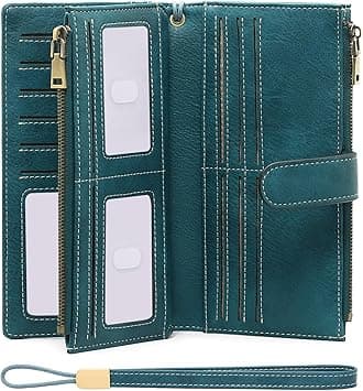 GOIACII Womens Wallets Large Capacity Credit Card Holder Rfid Wallet Women Double Zipper Pocket Leather Bifold Ladies Wristlet Clutch Wallet, A06-Peacock Blue, Vintage on Amazon.ae - Price Tracker