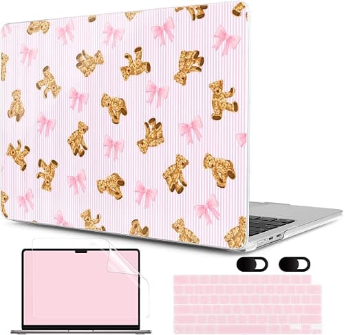 MEEgoodo Case for M5/M4/M3/M2 MacBook Air 13 inch Case 2026 2025 2024 2022, Fit Model A3449/A3240/A3113/A2681, Laptop Hard Shell Compatible with MacBook Air 13.6-inch, Bear&Cute Ribbon على Amazon.ae - متتبع الأسعار
