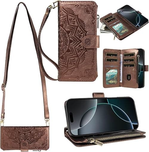 Zipper Wallet Case for Motorola Moto G67/G77 5G,Embossed Mandala Totem Flower PU Leather Crossbody Cover with 9 Card Slots Wrist Strap Shoulder Lanyard Phone Bumper on Amazon.ae - Price Tracker