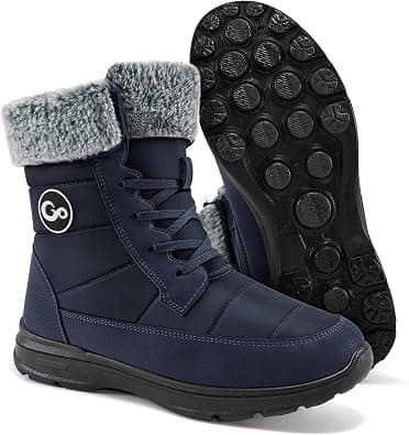 Womens Winter Boots Mid Calf Boot with Fur Lined Warm Snow Bootie Outdoor Lace Up Waterproof Ankle Booties Comfortable Non Slip Shoes for Women, Blue, 7.5 على Amazon.ae - متتبع الأسعار