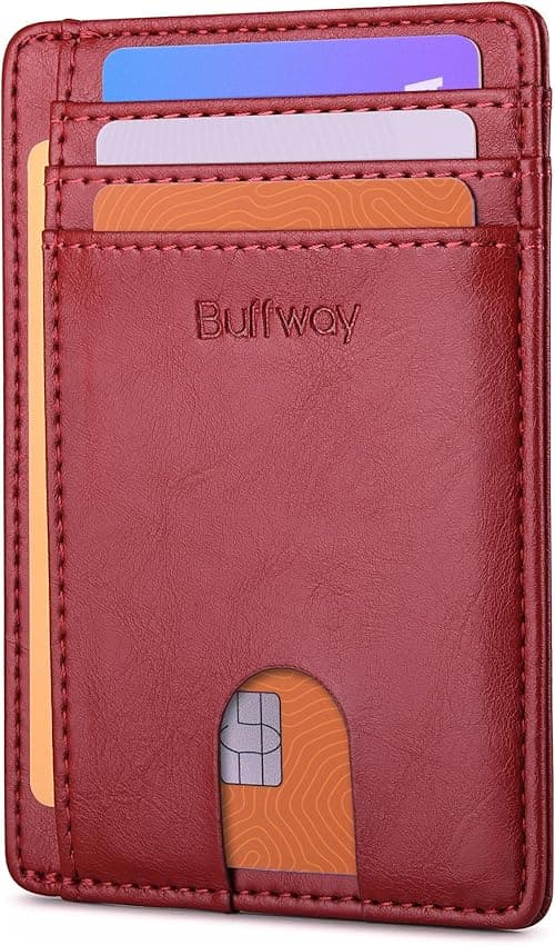 Buffway Mens Slim Wallet, Minimalist Thin Front Pocket Leather Credit Card Holder with RFID Blocking for Work Travel on Amazon.ae - Price Tracker