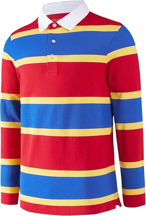 Men's Polo Shirts Long Sleeve Striped Dry Fit Casual Collared Pique Golf Polo Shirts for Mens on Amazon.ae - Price Tracker