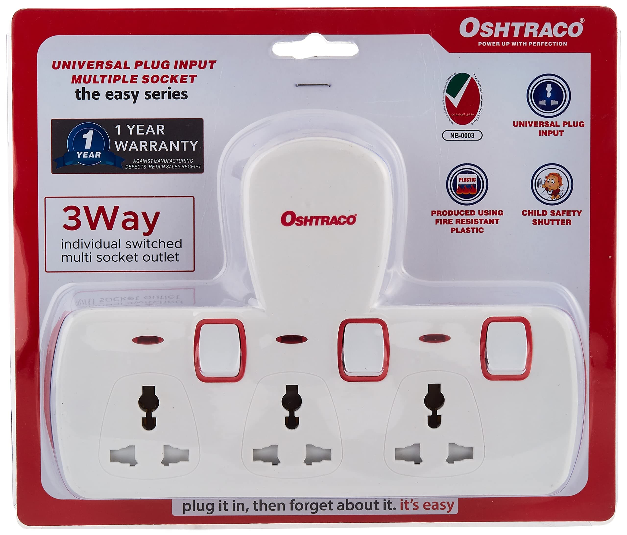 OSHTRACO Multi Plug Extension Socket, 3 Way Electrical Outlet Extender, Wall Charger, Universal Plug Adapter, Charging Station for Home, Office, Kitchen, Individually Switched- ESMA Certified on Amazon.ae - Price Tracker