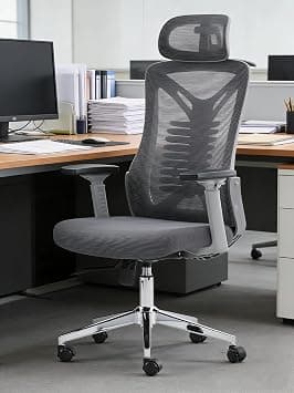 Ergonomic Office Chair with Lumbar Support, Headrest, Armrests and Wheels, 125° Tilt, Height Adjustable, Mesh Computer Desk Chair for Home, Office, Gaming, Y2-1 (Grey) على Amazon.ae - متتبع الأسعار