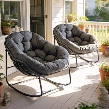 YDcosyfy Patio Rocking Chair with Padded Cushion Indoor Outdoor Comfy Papasan Rocker Chair with Upgraded Steel Frame Oversized Rattan Egg-Shaped Lounge Chair for Front Porch, Garden, Bedroom on Amazon.ae - Price Tracker