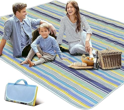 SKY TOUCH Foldable Picnic Blanket Waterproof Beach Blanket Waterproof Picnic Blanket Portable Picnic Mat Portable Beach Mat For Outdoor Camping Family Outdoor Park Garden Blue（145 ×180cm）, Full on Amazon.ae - Price Tracker