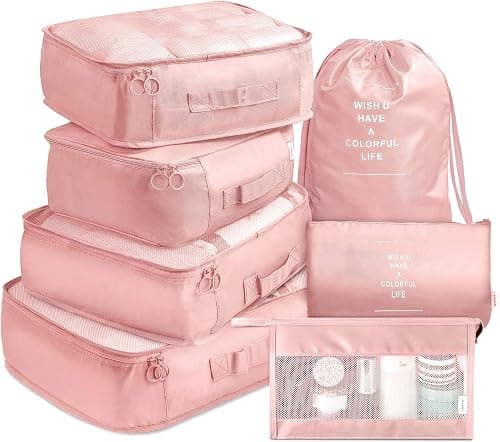 VAGREEZ Packing Cubes VAGREEZ 7 Pcs Travel Luggage Packing Organizers Set with Toiletry Bag (Pink) on Amazon.ae - Price Tracker
