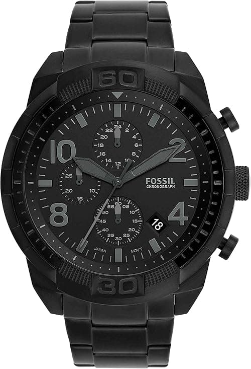 Fossil Bronson Men's Watch with Stainless Steel Bracelet or Genuine Leather Band, Chronograph or Three-Hand Analog Display on Amazon.ae - Price Tracker