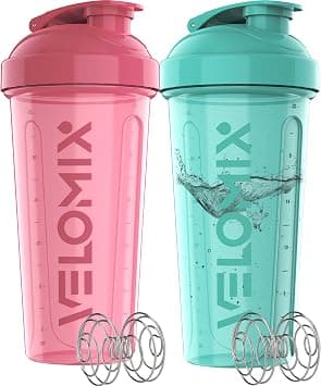 VELOMIX -2 Pack- 28 oz Protein Shaker Bottles for Protein Mixes - 2x Wire Whisk | Leak Proof Shaker Cups for Protein Shakes | Protein Shaker Bottle Pack (Pink/Turquise) on Amazon.ae - Price Tracker