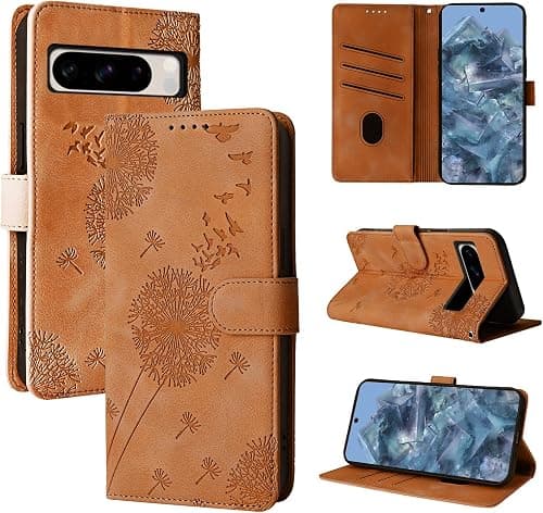 Case for Google Pixel 8 Pro Dandelion Cover Premium PU Leather Flip Phone Case Wallet Card Slots Protective Cover for Google Pixel 8 Pro Brown on Amazon.ae - Price Tracker
