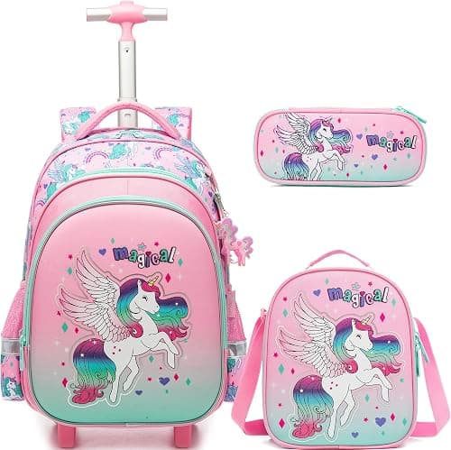 HTgroce Girls Primary School Trolley Backpack – 3 in 1 Set with Bag and Pencil Case – Ergonomic and Primary Backpack with Wheels (1st to 5th Class) – School Trolley على Amazon.ae - متتبع الأسعار