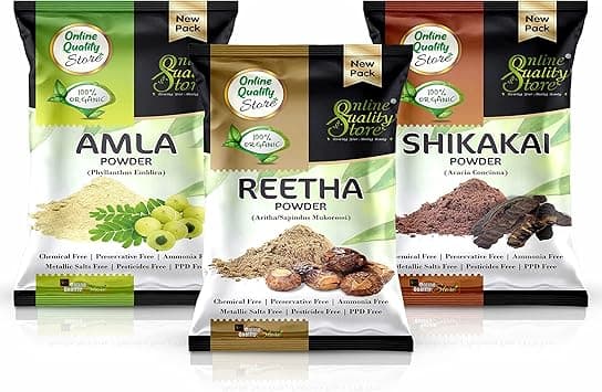 Online Quality Store Amla, Reetha, Shikakai Powder Combo powder Pack for Hair |hair pack powder combo |hair care products |reetha amla shikakai combo powder(Pack of 3 ,Total 380g Pack) on Amazon.ae - Price Tracker