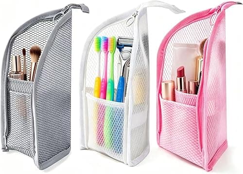Standing Toiletry Bag, Foldable Clear Hanging Travel Cosmetic Bag with Waterproof Mesh, Large Capacity Organizer for Men and Women, Durable Zipper Closure and Reinforced Handle, 3Pcs على أمازون - دليلك لأفضل العروض
