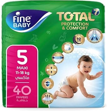 Fine Baby Total 7 Diapers Size 5, Maxi (11-18 kg), 40 Count. Superior Protection and Comfort, Extra Absorbent, Improved Formula on Amazon.ae - Price Tracker