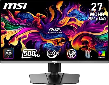 MSI MAG 272QP QD-OLED X50 Gaming Monitor: 26.5-inch 2560 x 1440 (WQHD), 500Hz Refresh Rate, 0.03ms Response time, Anti-Reflection Surface, Console Mode, 100 x 100 mm VESA Mounting - Black on Amazon.ae - Price Tracker