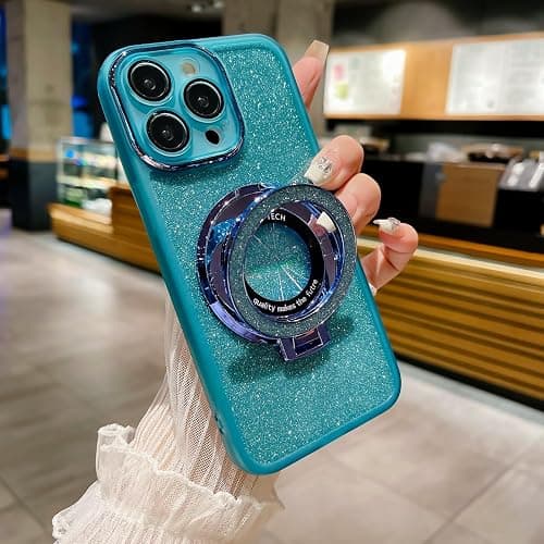 Magnetic Glitter Case for Samsung Galaxy A17 5G 4G/F17 5G/M17 5G,Luxury Plating Cute Bling Sparkling Shiny Kickstand Clear Women Girls Phone Case, Transparent Cover, Camera Protector Blue على Amazon.ae - متتبع الأسعار