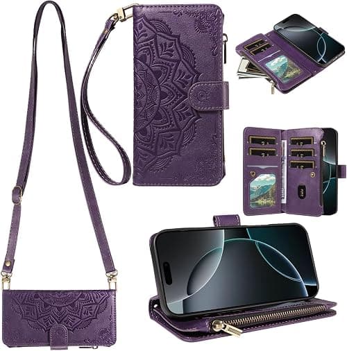 Zipper Wallet Case for Motorola Moto G67/G77 5G,Embossed Mandala Totem Flower PU Leather Crossbody Cover with 9 Card Slots Wrist Strap Shoulder Lanyard Phone Bumper على Amazon.ae - متتبع الأسعار