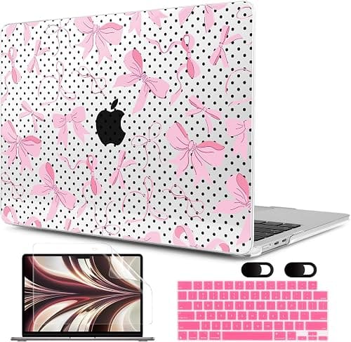 MEEgoodo Case for M5/M4/M3/M2 MacBook Air 13 inch Case 2026 2025 2024 2022, Fit Model A3449/A3240/A3113/A2681, Laptop Hard Shell Compatible with MacBook Air 13.6-inch, Black Polka Dots&Pink Bows على Amazon.ae - متتبع الأسعار