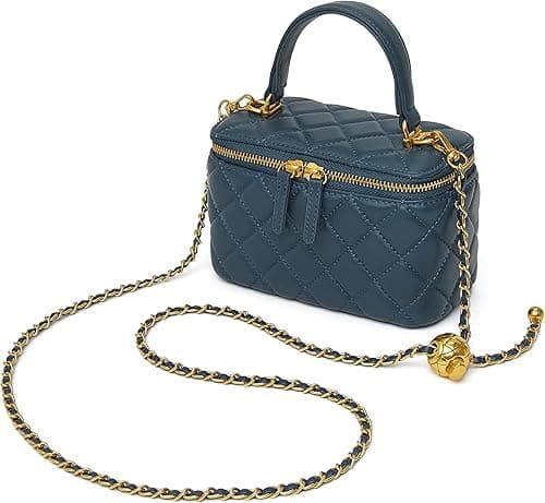 DORIS&JACKY Small Quilted Box Crossbody Purse For Women Designer Leather Mini Top Handle Pouch Bag With Metal Chain Strap on Amazon.ae - Price Tracker