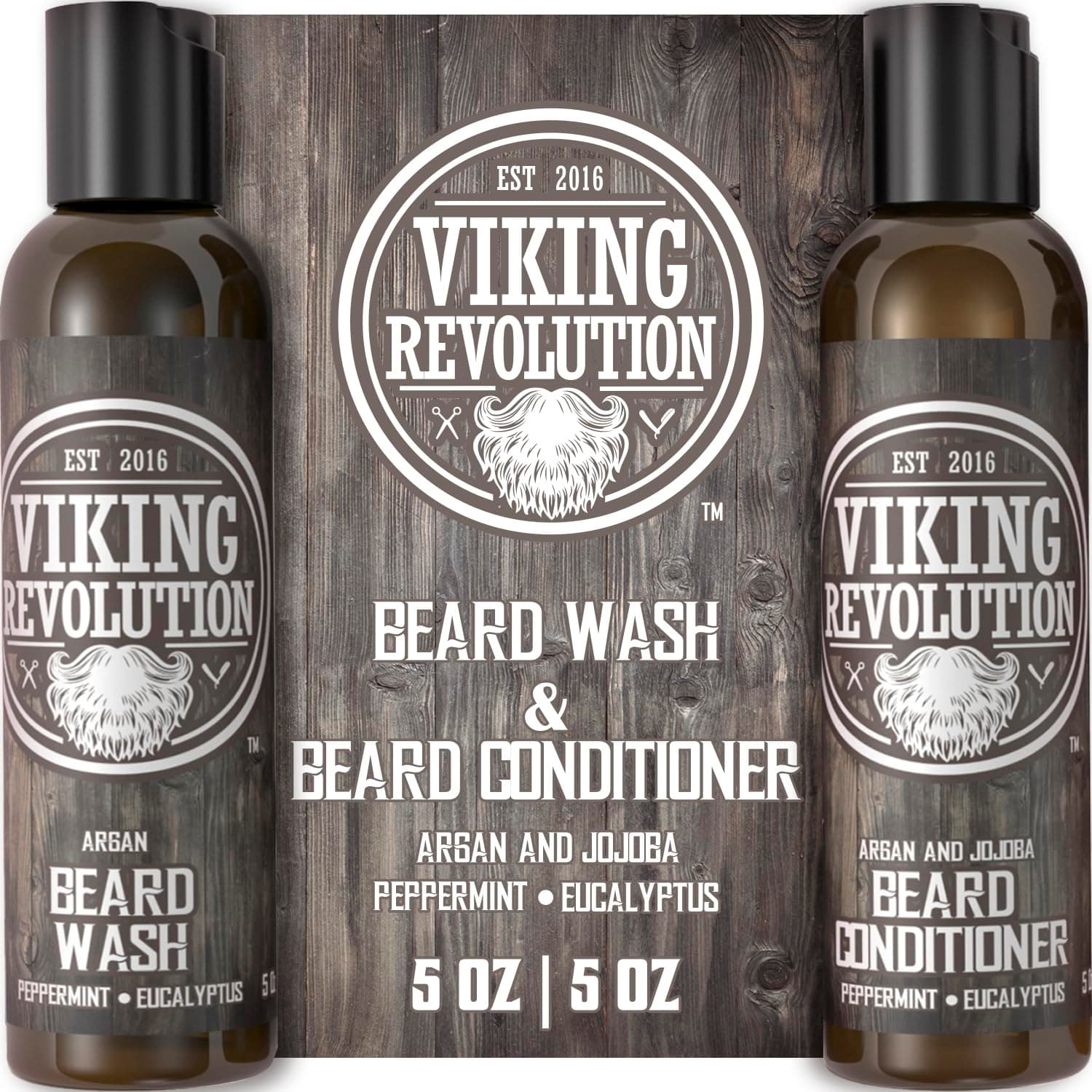 Viking Revolution Beard Wash & Beard Conditioner Set w/Argan & Jojoba Oils – Softens, Smooths & Strengthens Beard Growth - Natural Peppermint and Eucalyptus Scent - Beard Shampoo w/Beard Oil (5 oz) on Amazon.ae - Price Tracker