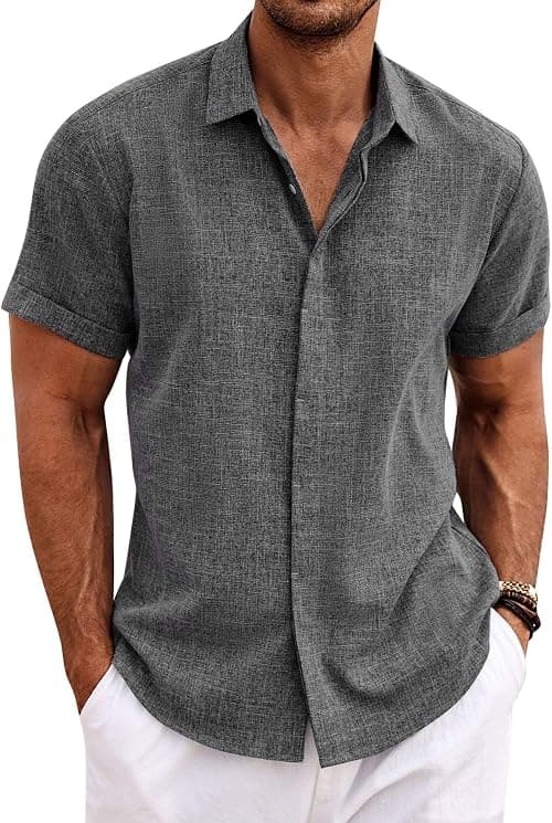 COOFANDY Men's Linen Shirts Short Sleeve Casual Shirts Button Down Shirt for Men Beach Summer Wedding Shirt on Amazon.ae - Price Tracker