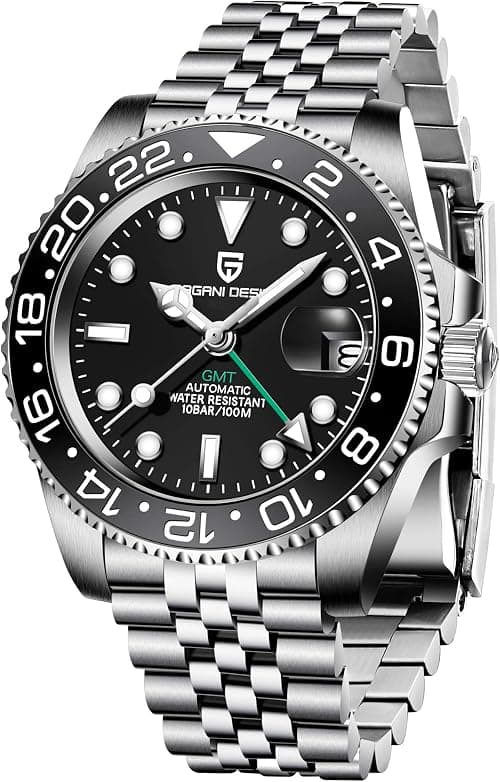 BY BENYAR Pagani GMT Mechanical Stainless Steel Waterproof Sapphire Ceramic Bezel Glass Luminous Wrist Watch for Men, 40mm, PD-1662, Black on Amazon - Best Deal Finder