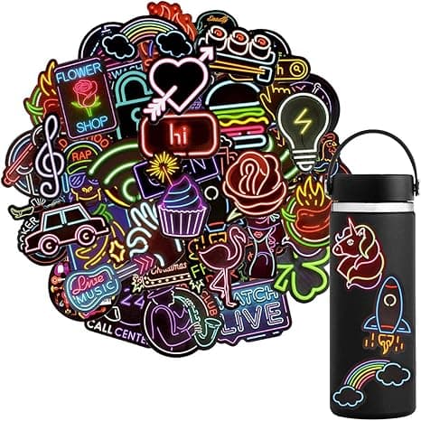 QTL Waterproof Vinyl Stickers Pack for Laptop Water Bottle Party Supplies(53Pcs Neon Style) on Amazon.ae - Price Tracker