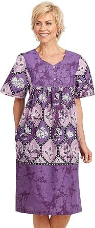 AmeriMark Womens Patio Dress Lounger Floral Print Border Short Sleeve and Pockets - Amazon.ae Price Tracker