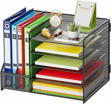 Marbrasse Desk Organiser File Holder,5-Tier Paper Letter Tray Organiser,Mesh Desktop Storage with Magazine Holder for Office Supplies(Black without Drawer and pen holder) على Amazon.ae - متتبع الأسعار