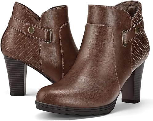 mysoft Women's Zipper Bootie Chunky Stacked Heel Ankle Boots Buckle Strap Ankle - Best Deal Finder