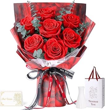 Preserved Flowers Bouquet 7 Roses - Red Real Rose & Flowers for Delivery, Long-Lasting Flower with Gift Box, Eternal Roses Bouquet for Mothers, Mom, Wife,Valentines Anniversary Birthday Gifts for Her - Amazon.ae Price Tracker