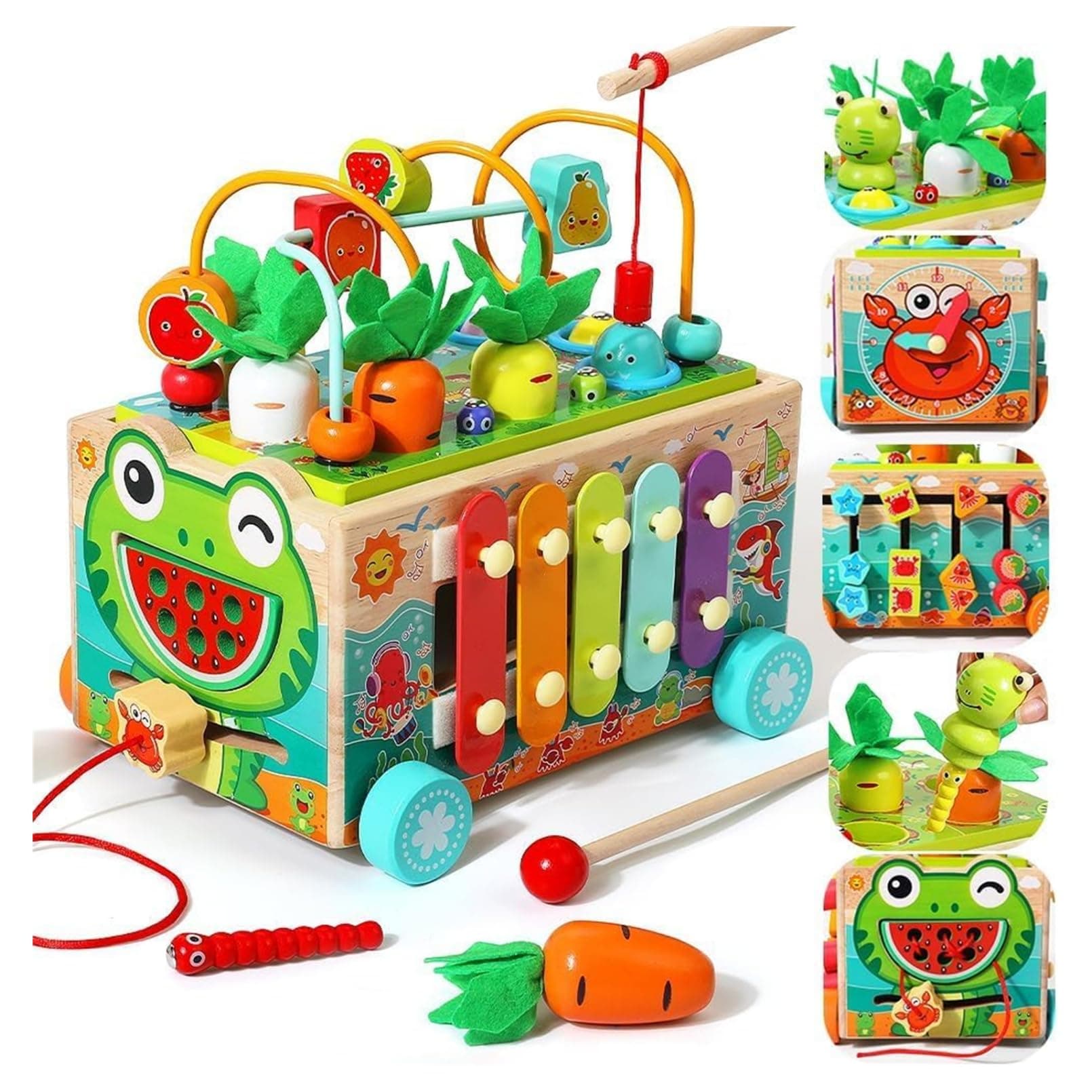 AM ANNA Toddler Wooden Montessori Toy 1 2 3 Year Old,One Year Old Girl Birthday Gifts for Baby Boys Girls 12-18 Months, Wooden Activity Cube 1st Birthday Gifts for Kids Girl Boy 1-3 (Frog) on Amazon.ae - Price Tracker