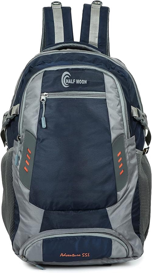 Half Moon Extra Large Size 55L Waterproof Rucksack Bags for Men/Trekking Bags for Men, Polyester Navy With Laptop Compartment & Rain cover For Trekking, Hiking, Travel Backpack for Men & Women on Amazon.ae - Price Tracker