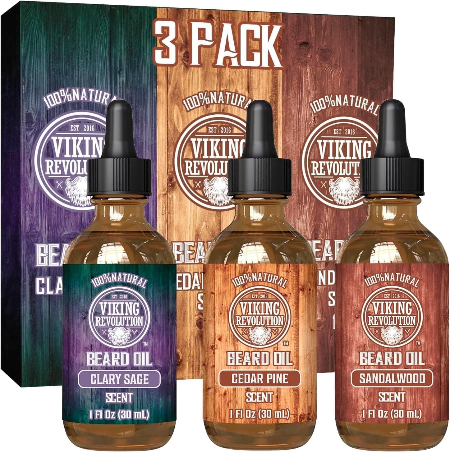 Viking Revolution - Beard Oil for Men 3 Pack - Natural Mens Beard Oil Variety Set - Sandalwood, Pine and Cedar, Clary Sage Scents - Beard Conditioning and Moisturizing for a Healthy Beard - 3 x 30 ml on Amazon.ae - Price Tracker