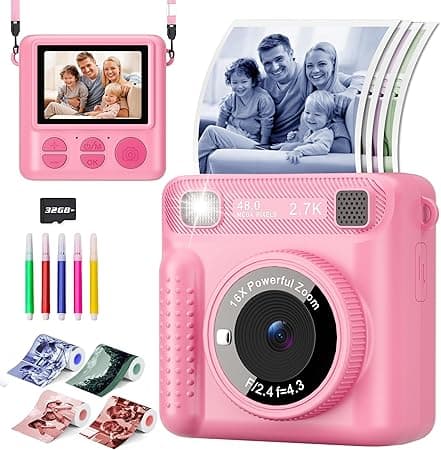 Instant Print Camera for Kids,Instant Camera for Girls Boys,Kids Camera Toys for Toddler 1080P HD Selfie Digital Camera with 4 Color Photos &amp; 32G Card,Birthday Gifts for Girls Age 3-12 Years Old on Amazon.ae - Price Tracker