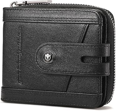 BULLCAPTAIN Genuine Leather Men's Wallet with Zipper Vintage RFID Blocking Large Capacity Wallet for Men with 14 Credit Card Slots and 1 ID Window T23 (Black) on Amazon.ae - Price Tracker