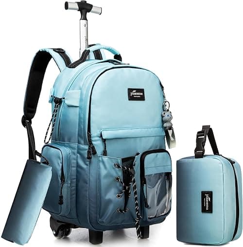 Rolling Backpack for School Backpack with Wheels Black Backpack with Lunch Box Set Backpacks for Teens Girls Boys on Amazon.ae - Price Tracker