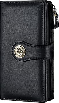 Travelambo Women's Wallet RFID Blocking Trifold Clutch Large Capacity Credit Card Holder Travel Purse, Jet Black, one size, Vintage on Amazon.ae - Price Tracker