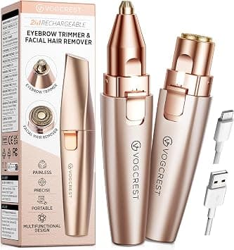 Rechargeable Eyebrow Trimmer & Facial Hair Remover for Women, 2 IN 1 Eyebrow Razor and Flawless Hair Remover, Eyebrow Lips Nose Body Facial Hair Removal for Women with Built-in LED Light (Rose Gold) - Best Deal Finder