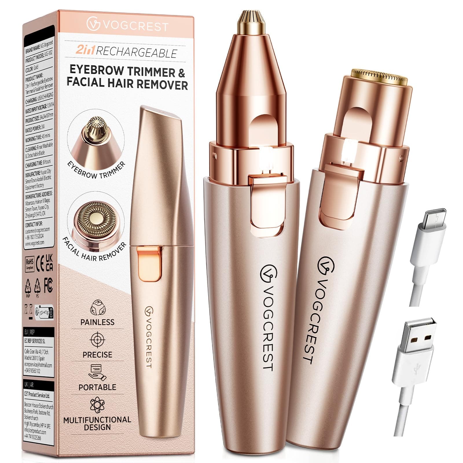 Rechargeable Eyebrow Trimmer & Facial Hair Remover for Women, 2 IN 1 Eyebrow Razor and Flawless Hair Remover, Eyebrow Lips Nose Body Facial Hair Removal for Women with Built-in LED Light (Rose Gold) on Amazon.ae - Price Tracker