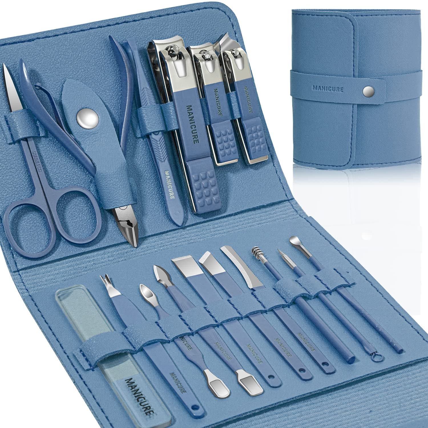 Leipple Manicure Set Professional Nail Clippers Pedicure Kit, 16 pcs Stainless Steel Nail Care Tools Grooming Kit with Luxurious Travel Leather Case for Thick Nails Men Women Gift (Blue), One Size on Amazon.ae - Price Tracker