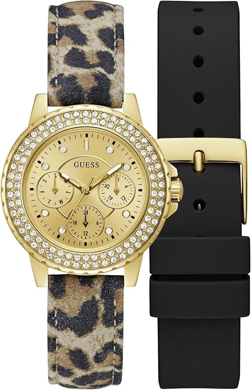 GUESS Ladies Sport Crystal Multifunction 36mm Watch – White Dial Rose Gold-Tone Stainless Steel Case with Blue Silicone Strap on Amazon.ae - Price Tracker