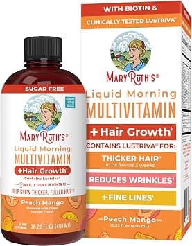 MaryRuth Organics Liquid Multivitamin Lustriva® Hair Growth for Women| Biotin 10000mcg | Vitamin D, B |Clinically Tested for Thicker Hair, Wrinkles, Fine Lines, Skin Care| Ages 18 | 15.22 Fl Oz - Best Deal Finder